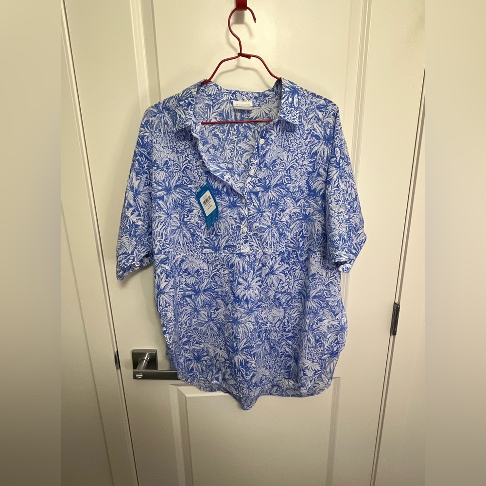 Columbia New Blue and White Floral Women's Shirt in size L